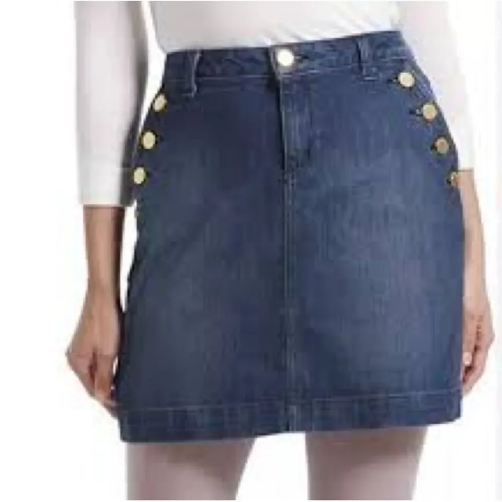 Michael Kors Sailor Denim Mini Skirt Gold Buttons Size 6P